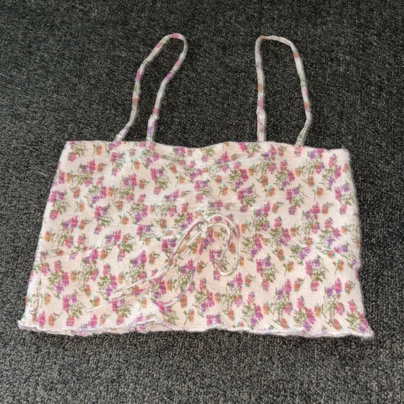 Free People Maia Petal Meadow Ruched Top with removable adjustable straps Sz L - Picture 3 of 15